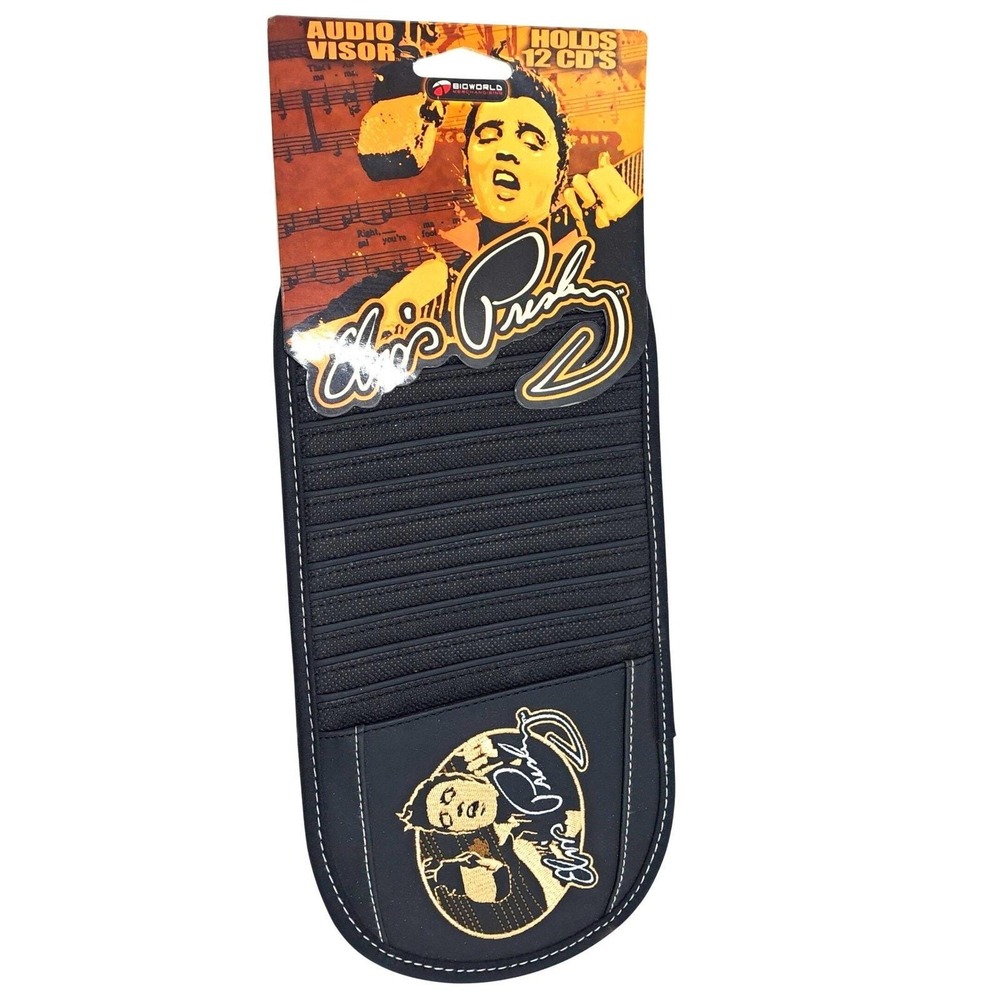 Vintage Bioworld Elvis Presley Car‎ Visor CD Holder Black Embroidered Organizer